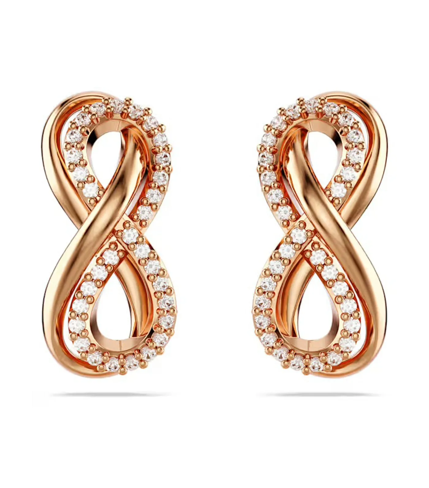 Hyperbola Stud Earrings Infinity, White, Rose-Gold Tone Plated