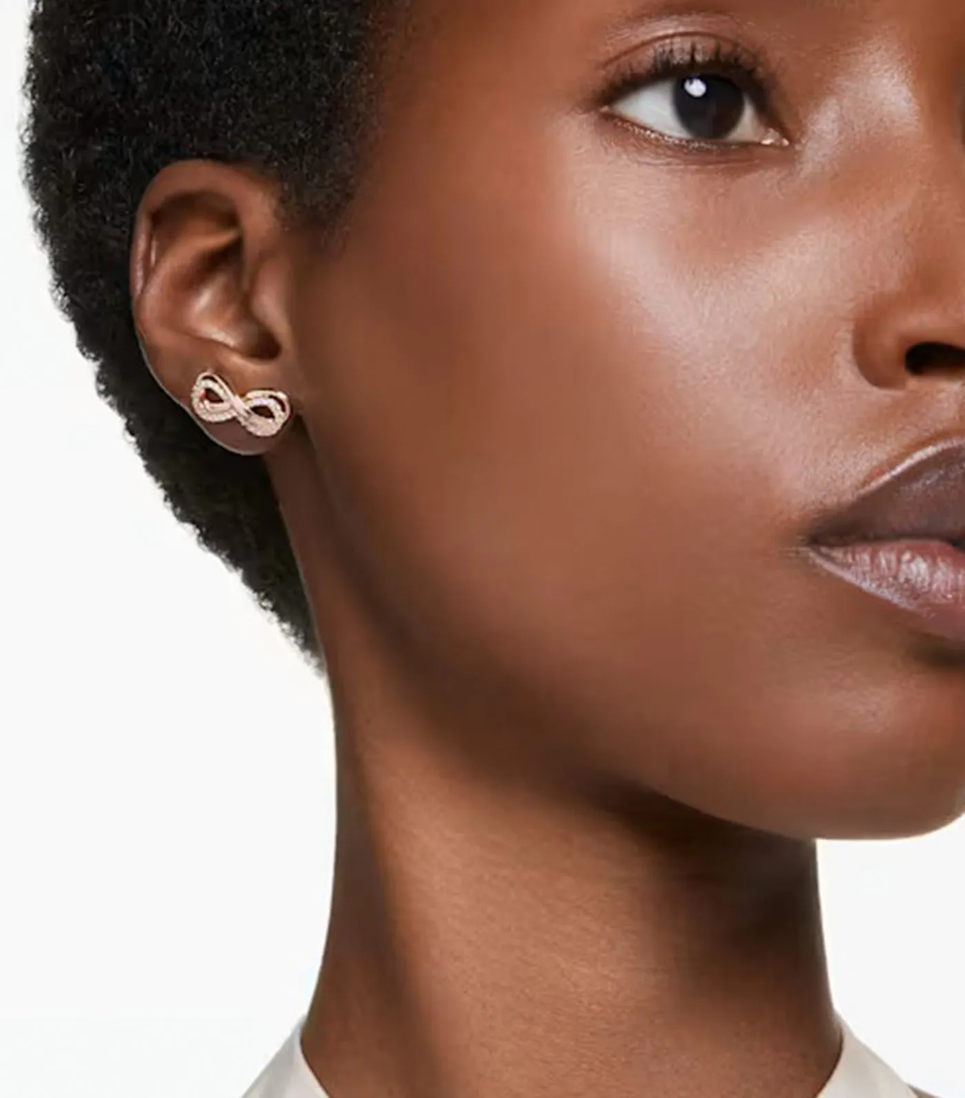 Hyperbola Stud Earrings Infinity, White, Rose-Gold Tone Plated