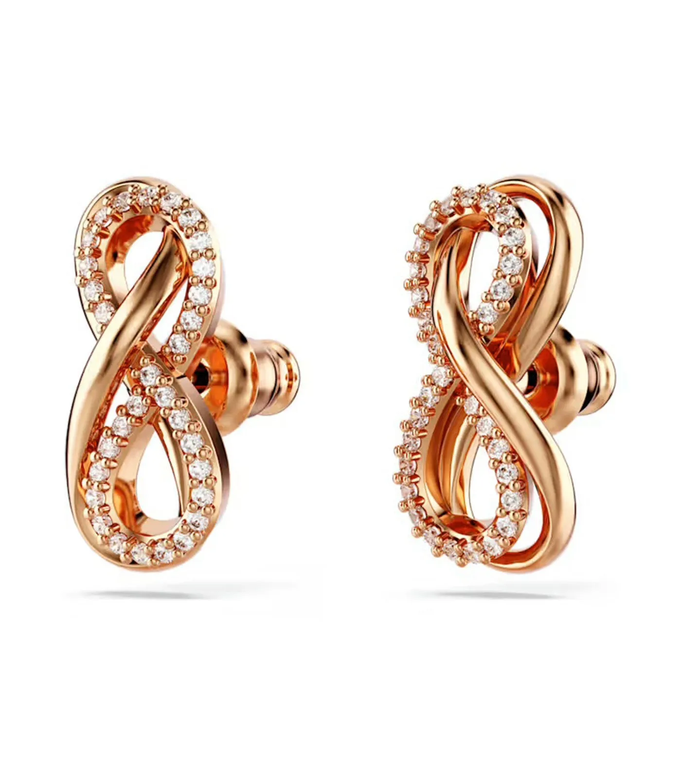 Hyperbola Stud Earrings Infinity, White, Rose-Gold Tone Plated