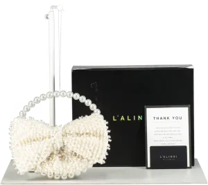 L'alingi Cream Exclusive Pearl-embellished Bow Clutch Bage