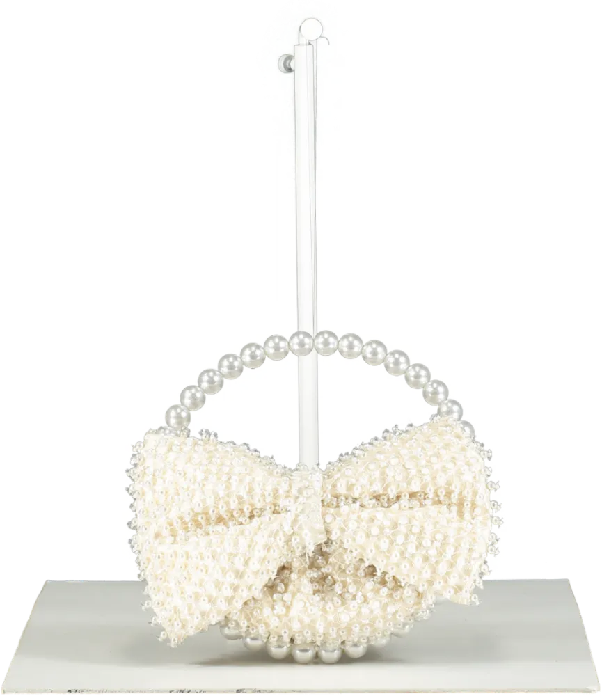 L'alingi Cream Exclusive Pearl-embellished Bow Clutch Bage
