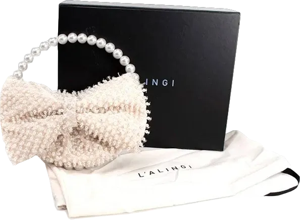 L'alingi Cream Exclusive Pearl-embellished Bow Clutch Bage