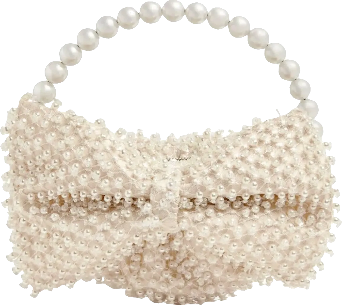 L'alingi Cream Exclusive Pearl-embellished Bow Clutch Bage