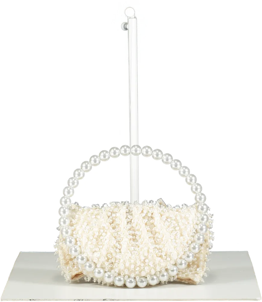 L'alingi Cream Exclusive Pearl-embellished Bow Clutch Bage