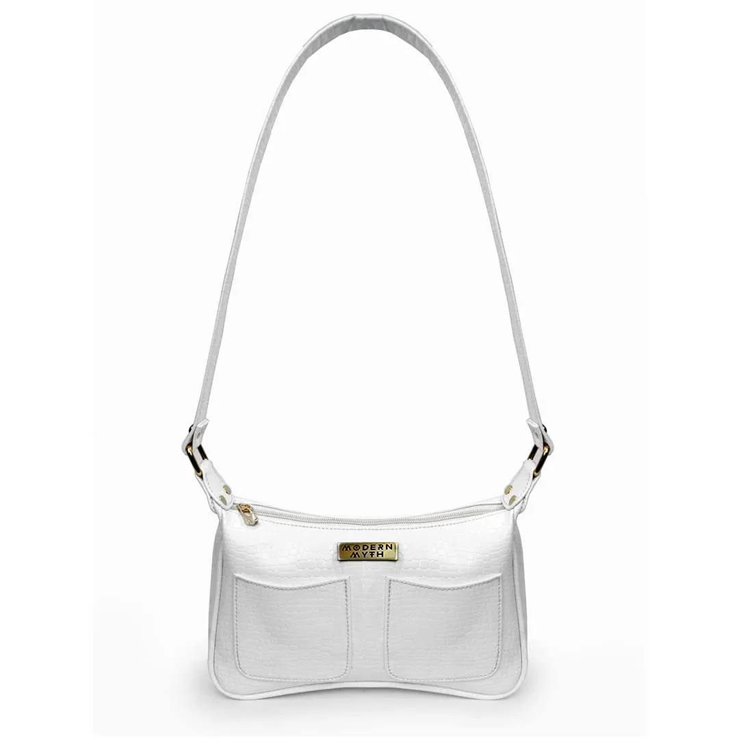 Modern Myth Sling Bag PU Leather White Retro Shoulder Bag With Twin Pockets for Women