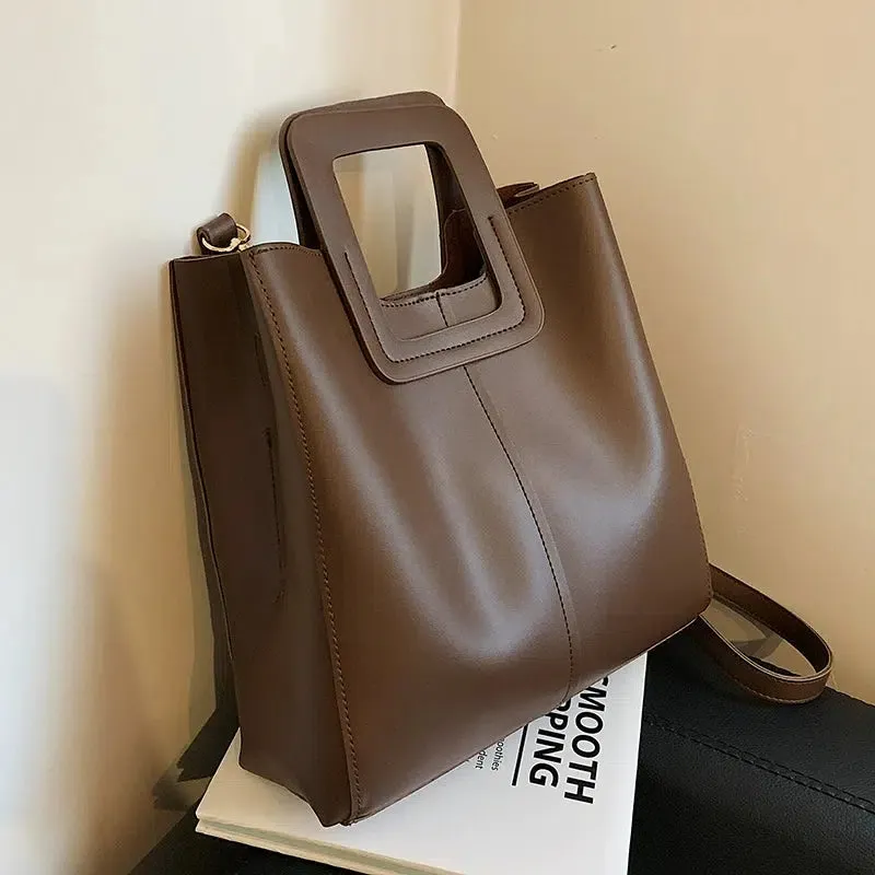 Modern Square Handle Bucket Bag