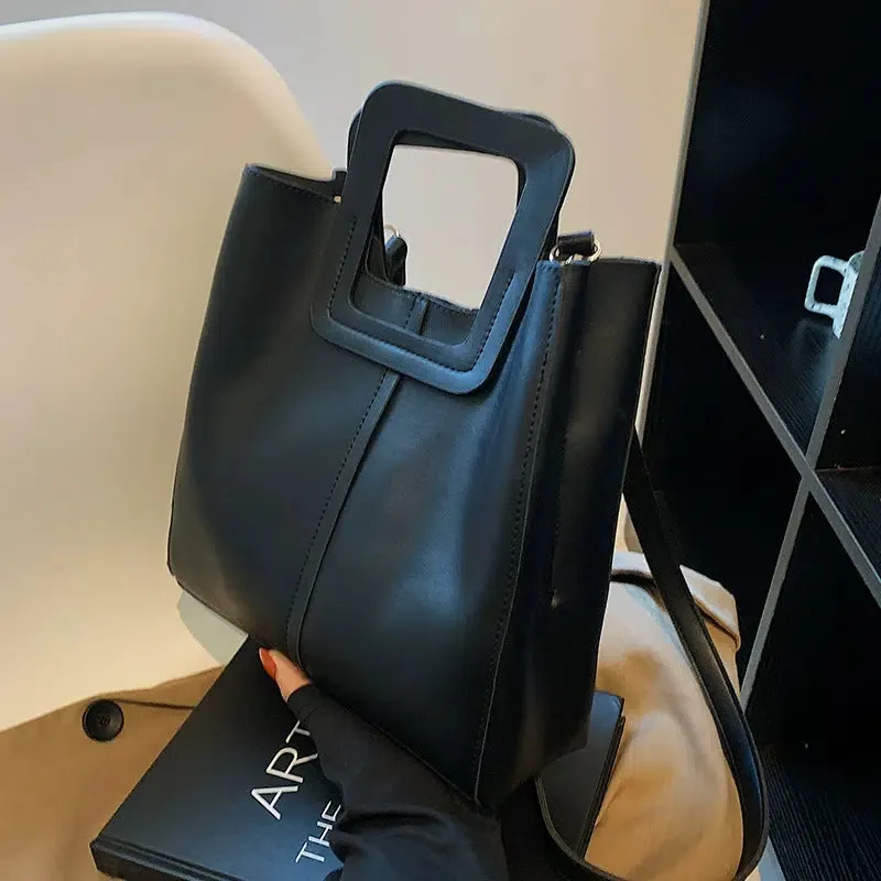 Modern Square Handle Bucket Bag