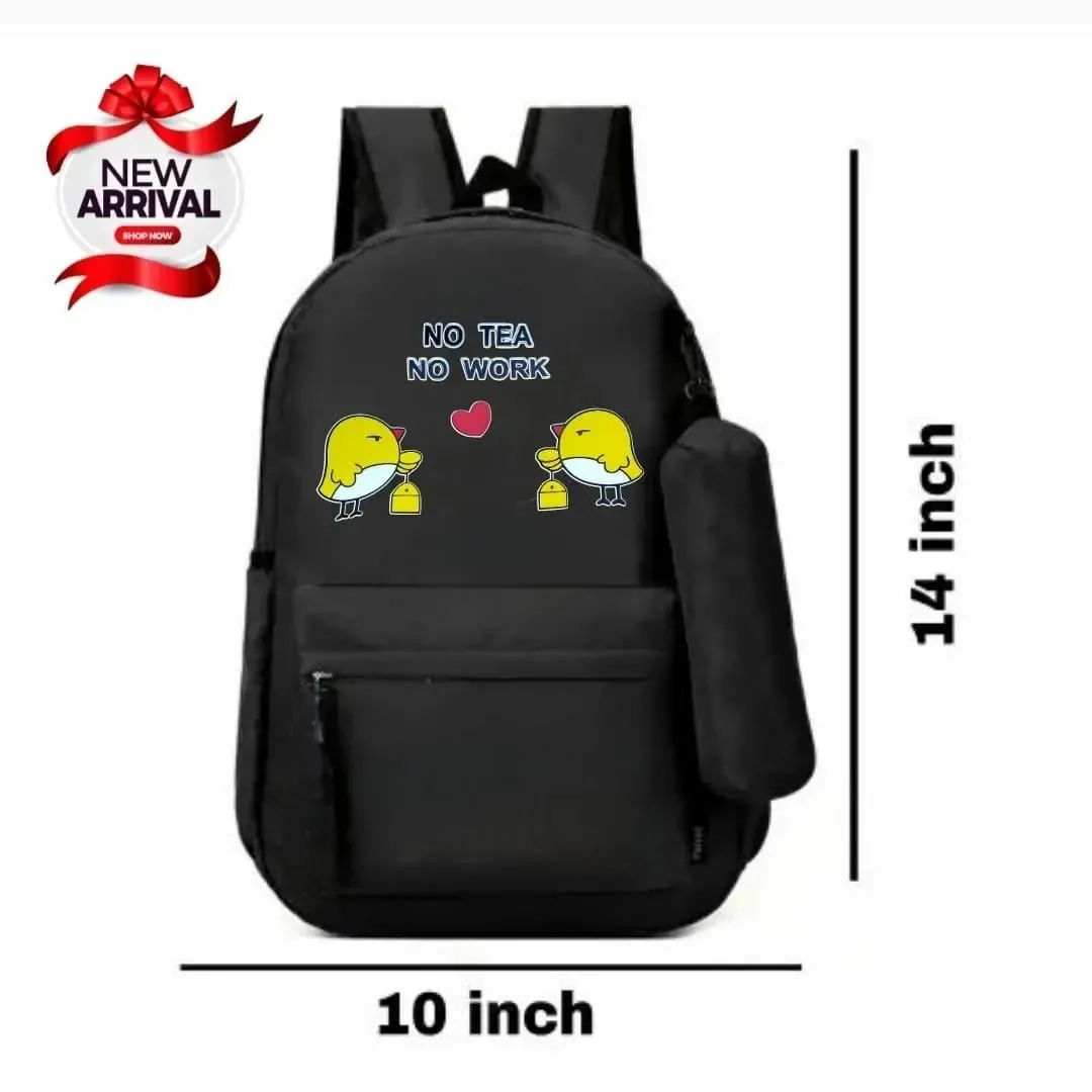 No Tea, No Work 2 Pcs Light Weight Parachute Imported Bag Set Printing Backpack Children School Bags Travel Backpack