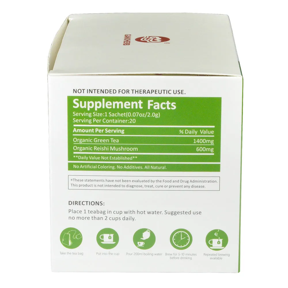 Organic Reishi Mushroom Green Tea Bags - Ganoderma Teaf