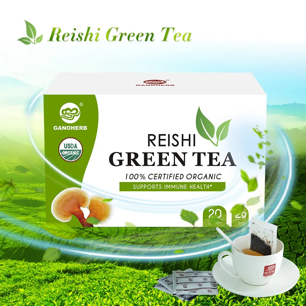 Organic Reishi Mushroom Green Tea Bags - Ganoderma Teaf