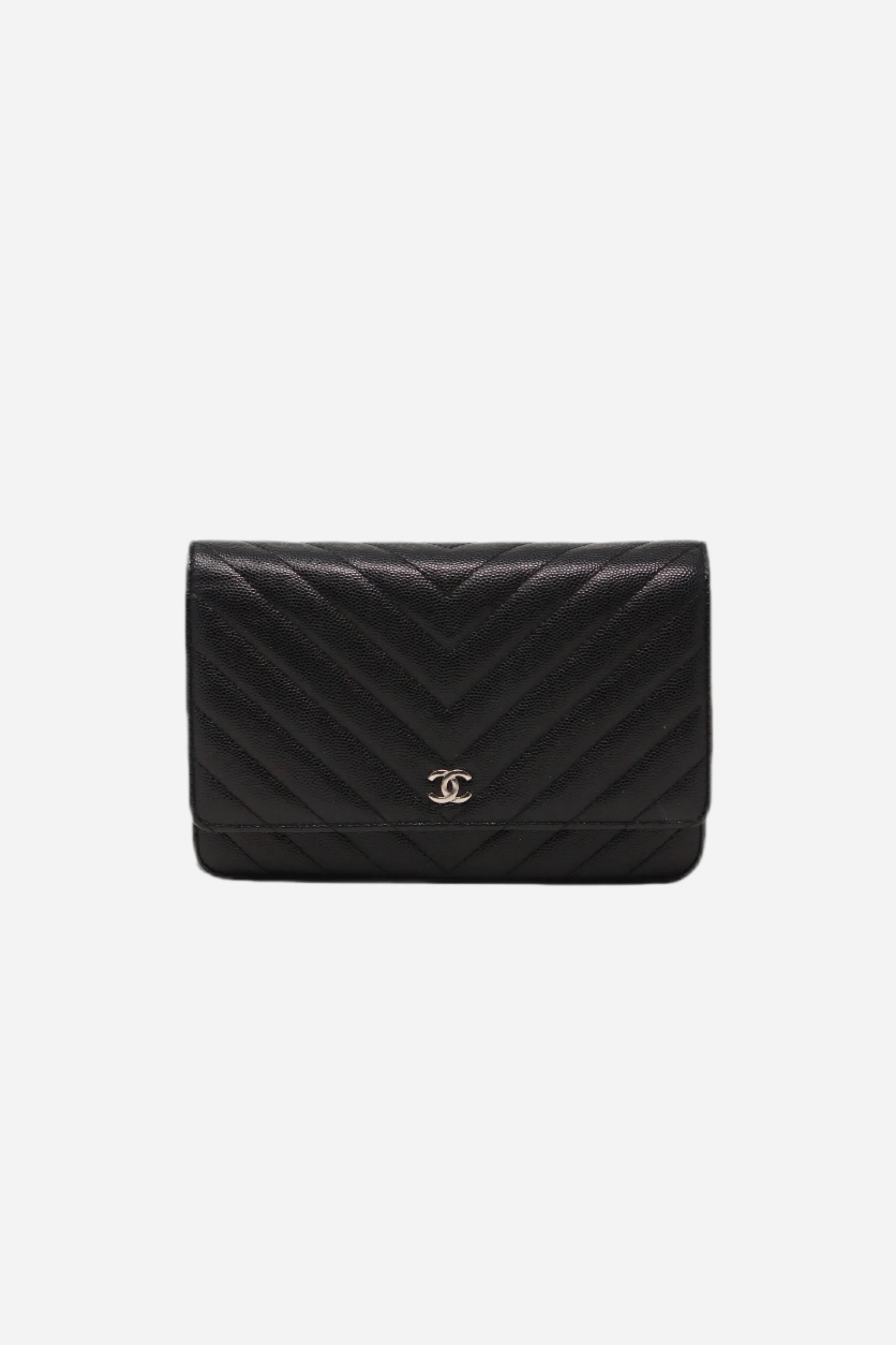 Pre-Owned Chanel 2017-2018 V Pattern Wallet On Chain Black