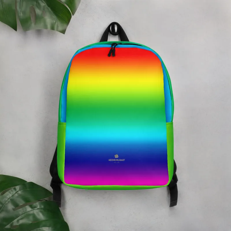 Rainbow Ombre Backpack, Rainbow Print Designer Gay Pride Minimalist Backpack Travel Bag- Made in USA/EU