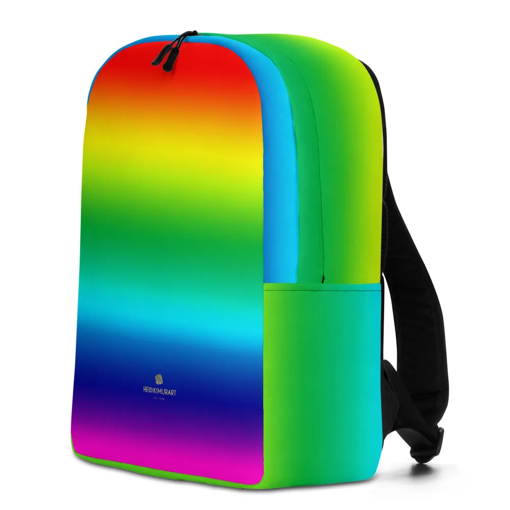Rainbow Ombre Backpack, Rainbow Print Designer Gay Pride Minimalist Backpack Travel Bag- Made in USA/EU