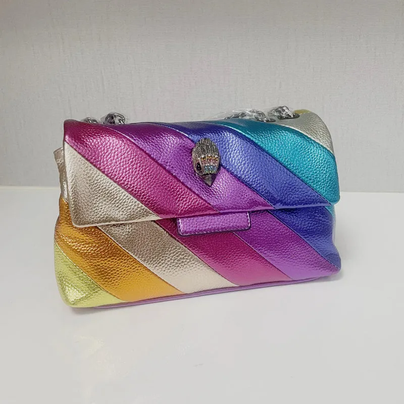 Rainbow Patchwork Style Chain Strap Cross-body Shoulder Bag