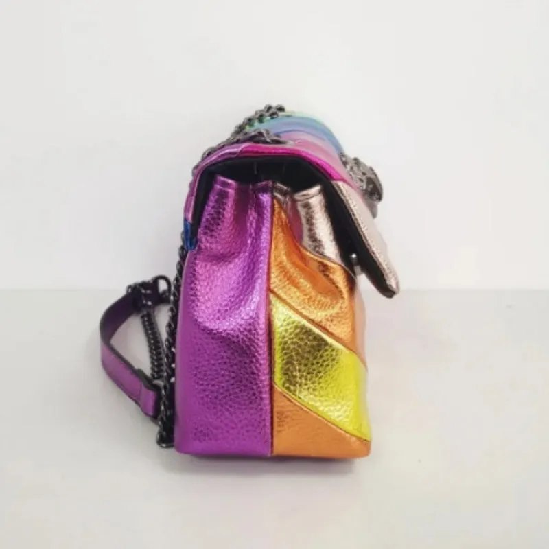 Rainbow Patchwork Style Chain Strap Cross-body Shoulder Bag