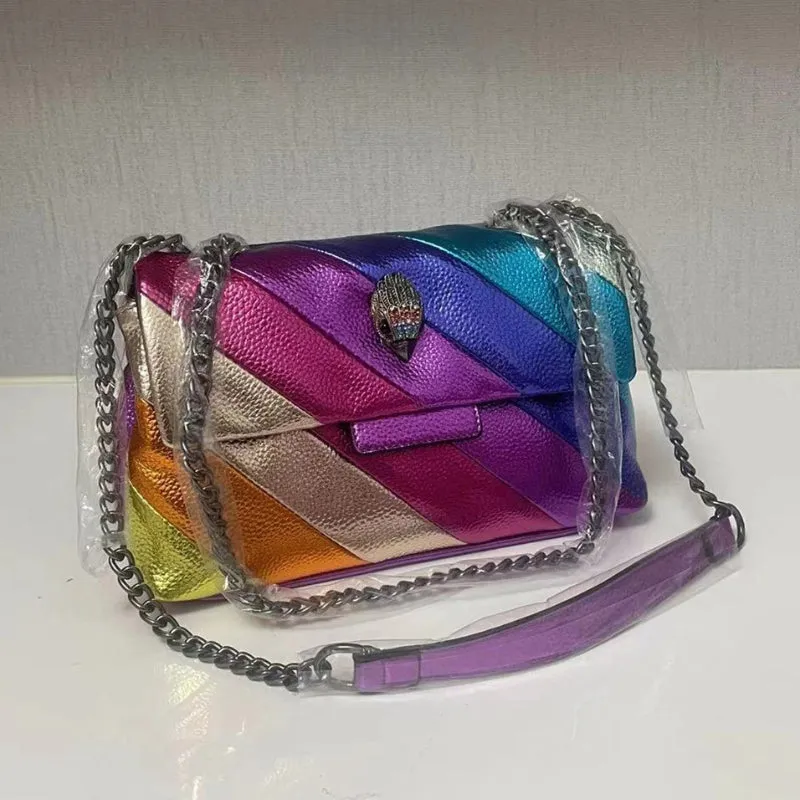 Rainbow Patchwork Style Chain Strap Cross-body Shoulder Bag