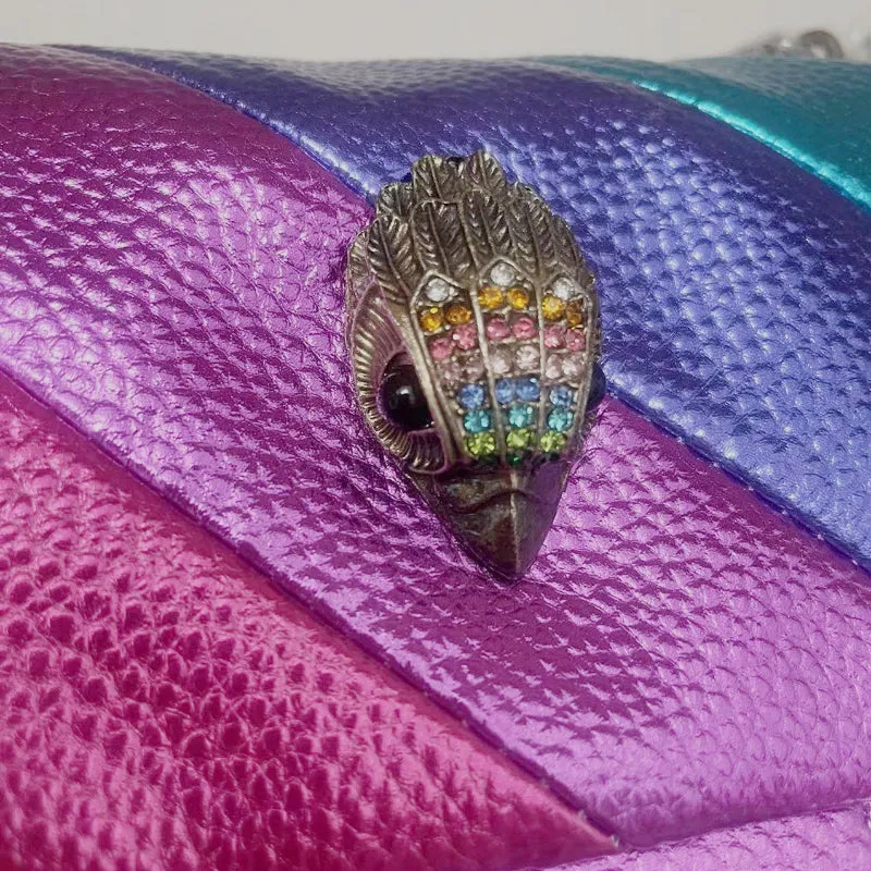 Rainbow Patchwork Style Chain Strap Cross-body Shoulder Bag
