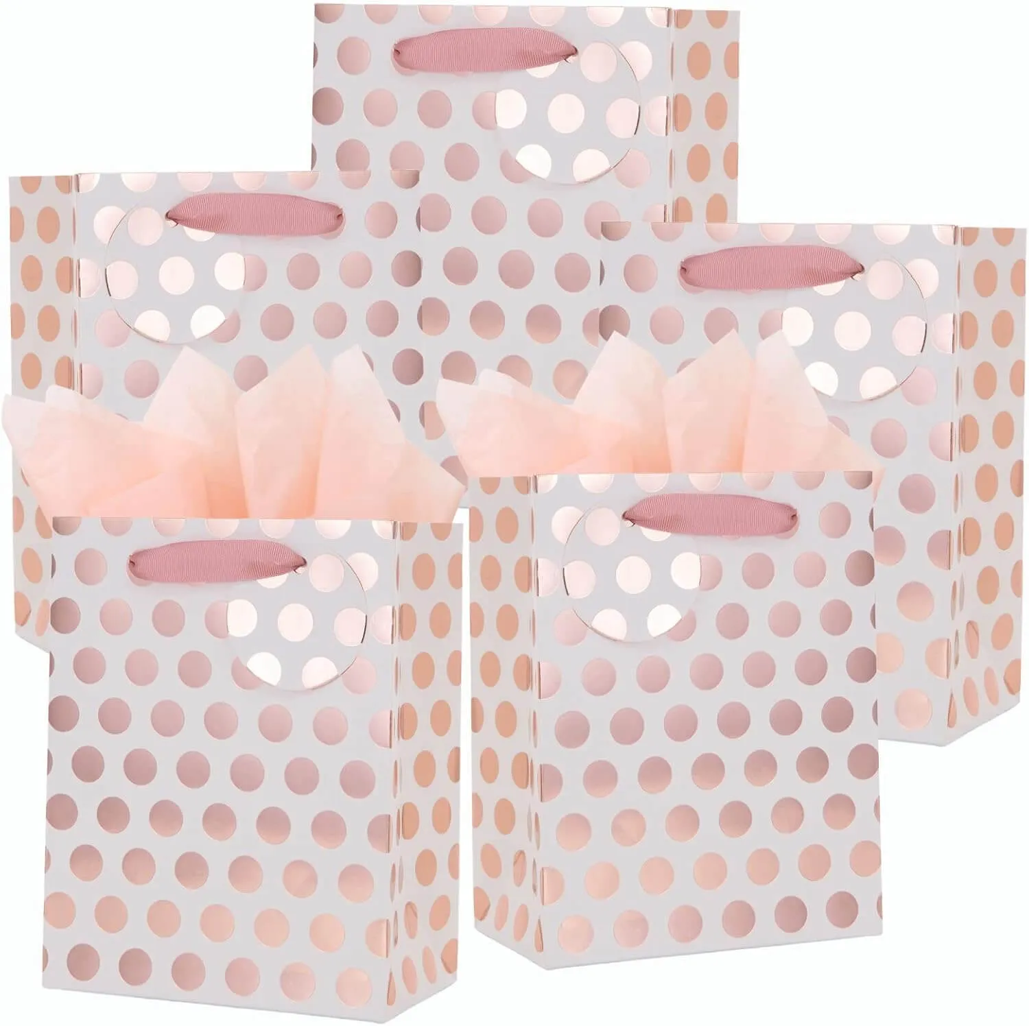 Rose Gold Foil & Pink Polka Dots Gift Bag, Pack of 12