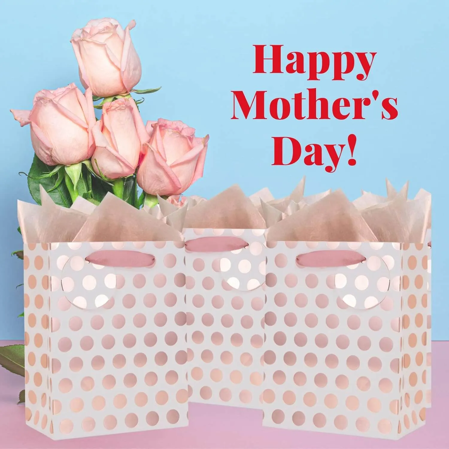 Rose Gold Foil & Pink Polka Dots Gift Bag, Pack of 12