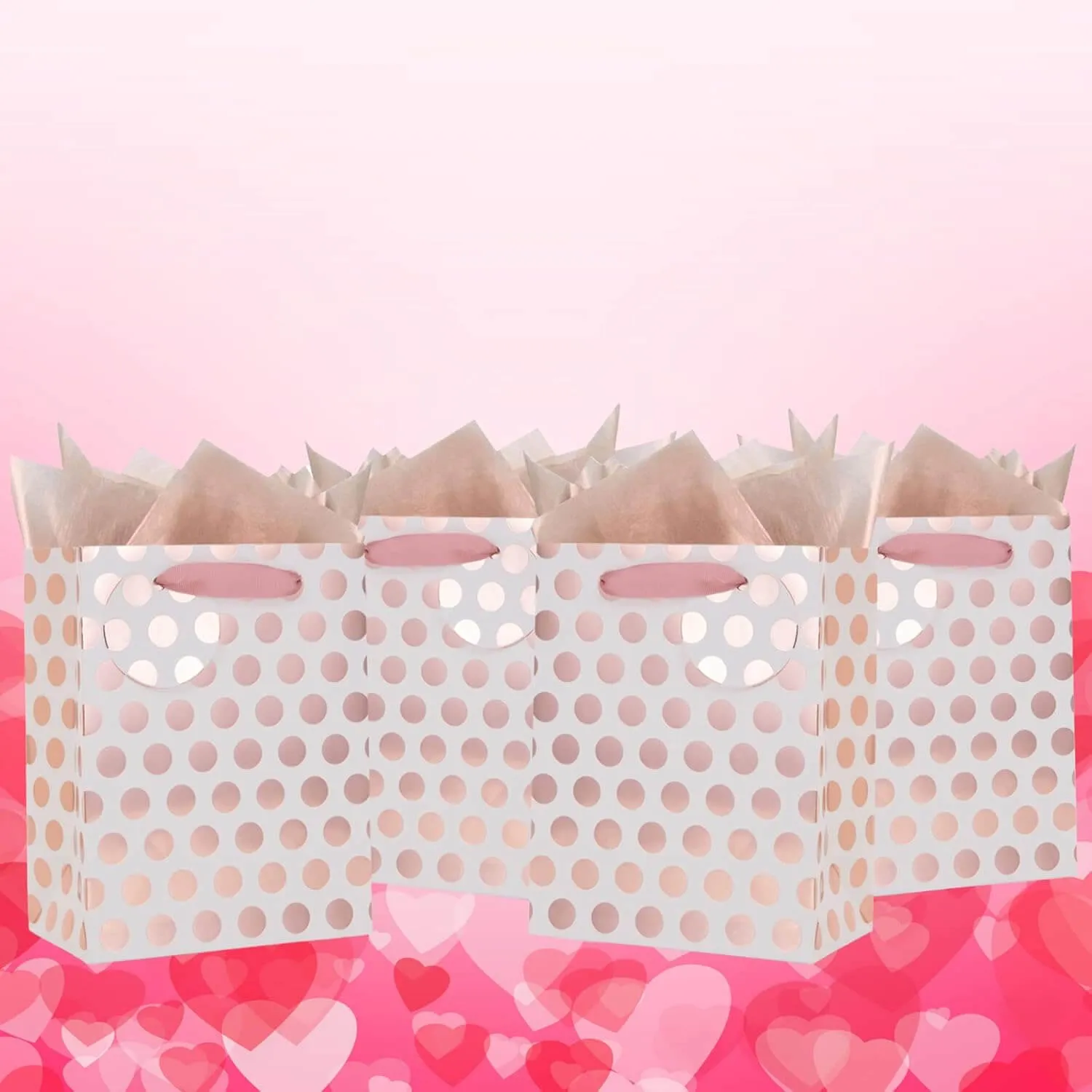 Rose Gold Foil & Pink Polka Dots Gift Bag, Pack of 12
