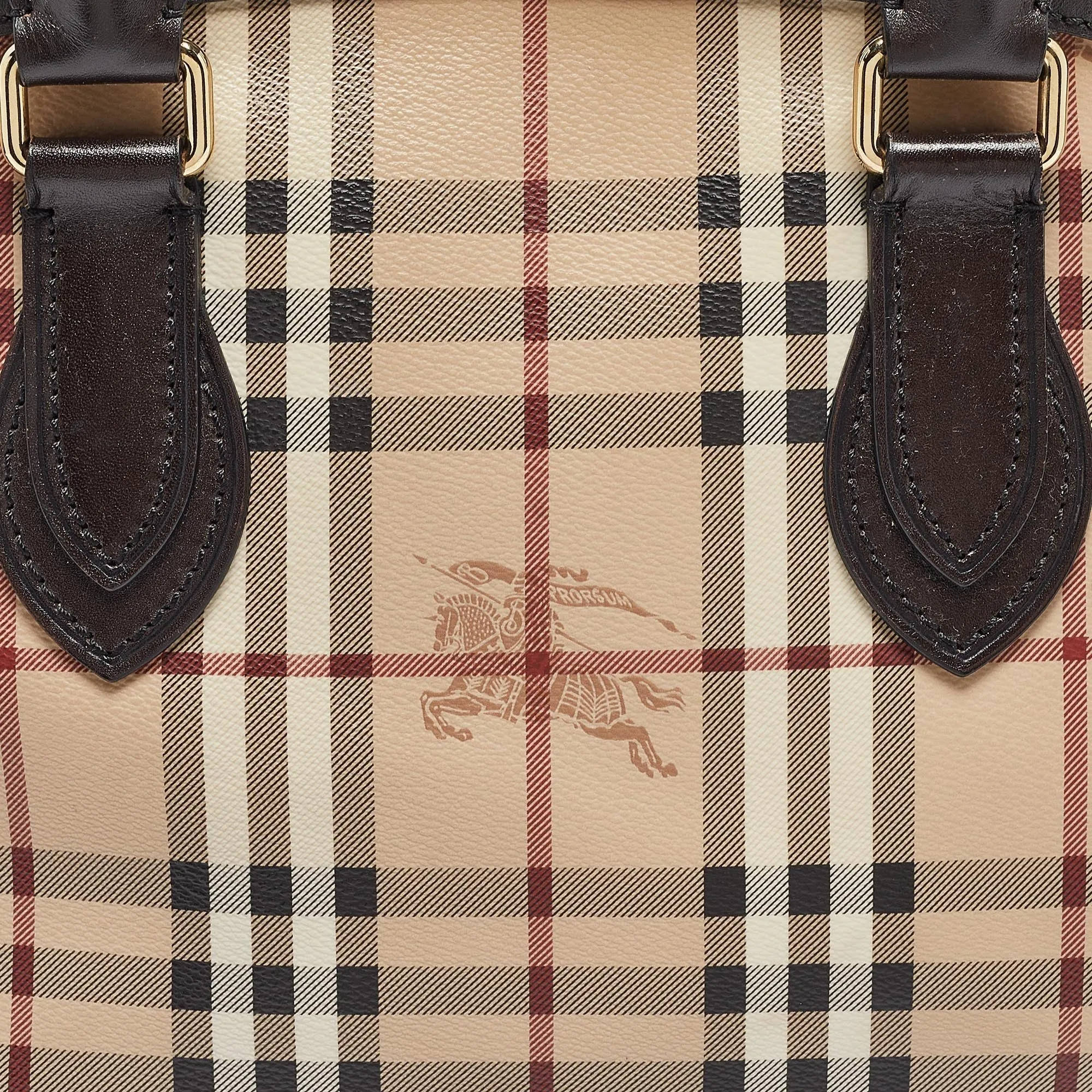 Trendy Inspired Burberry Beige/dark Brown House Check Coated Canvas And Leather Orchard Bag