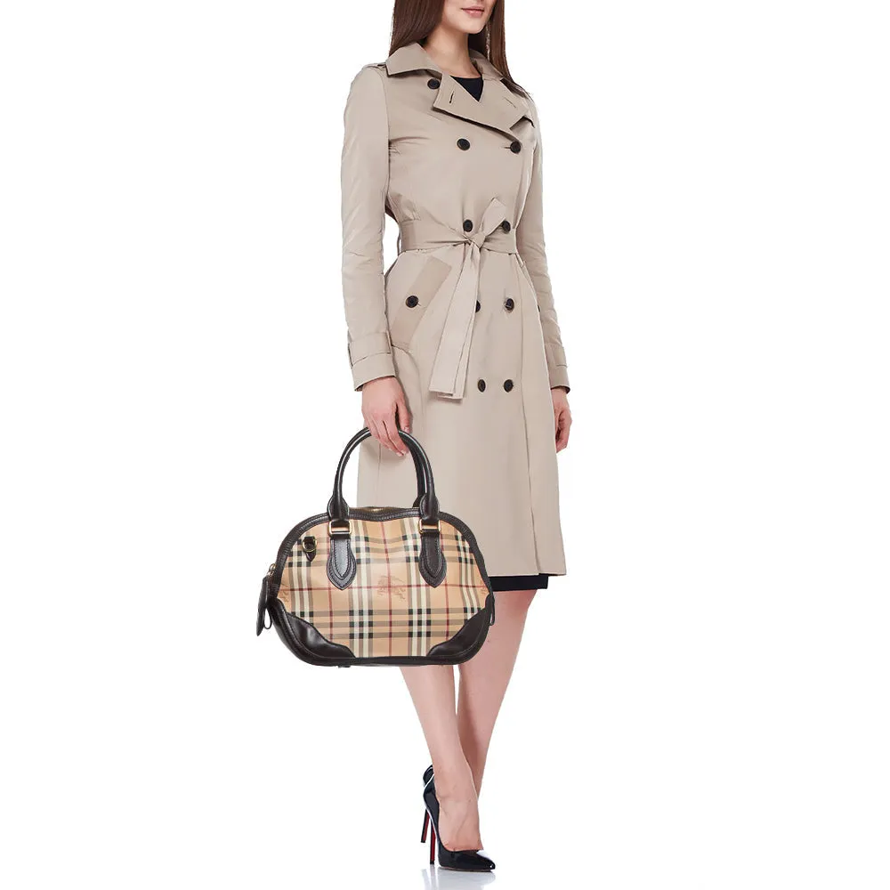 Trendy Inspired Burberry Beige/dark Brown House Check Coated Canvas And Leather Orchard Bag