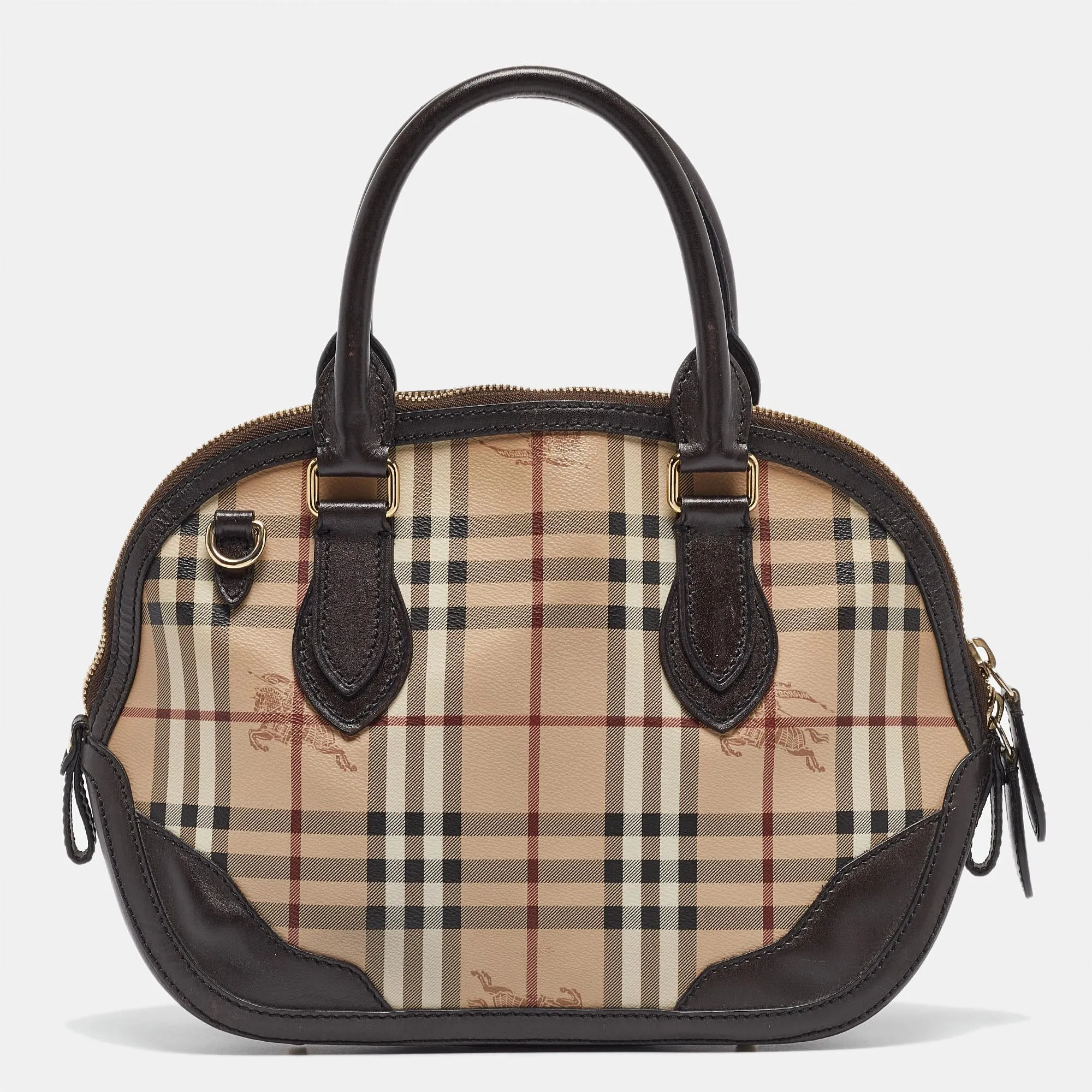 Trendy Inspired Burberry Beige/dark Brown House Check Coated Canvas And Leather Orchard Bag