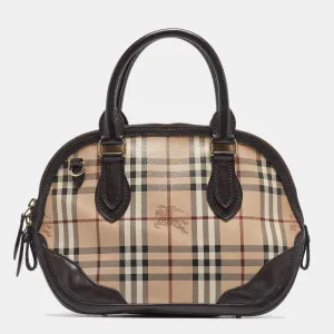 Trendy Inspired Burberry Beige/dark Brown House Check Coated Canvas And Leather Orchard Bag