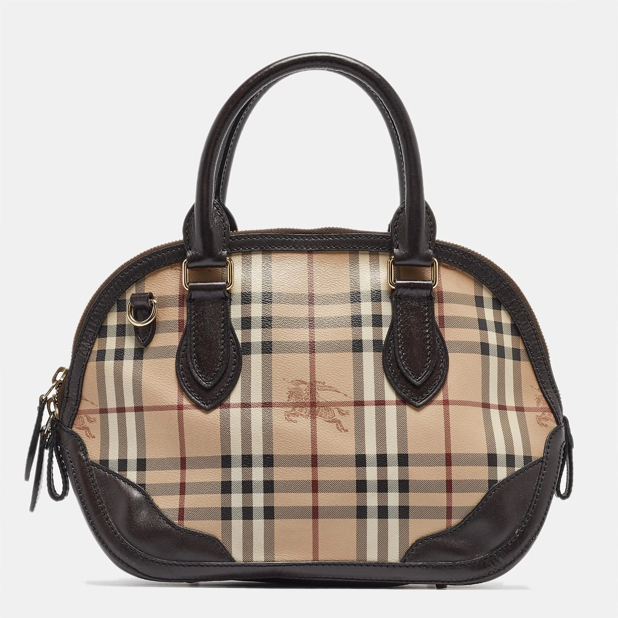 Trendy Inspired Burberry Beige/dark Brown House Check Coated Canvas And Leather Orchard Bag