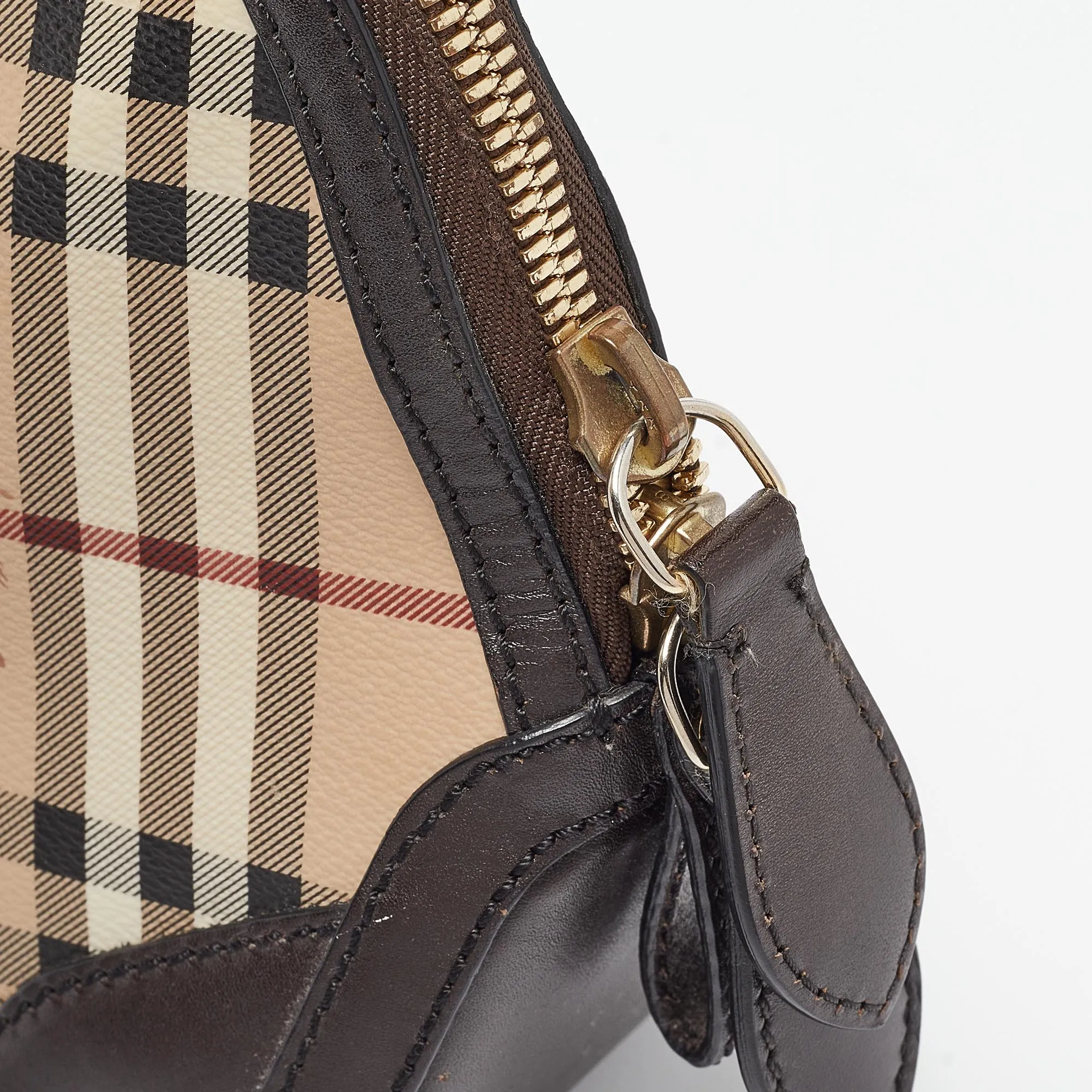 Trendy Inspired Burberry Beige/dark Brown House Check Coated Canvas And Leather Orchard Bag