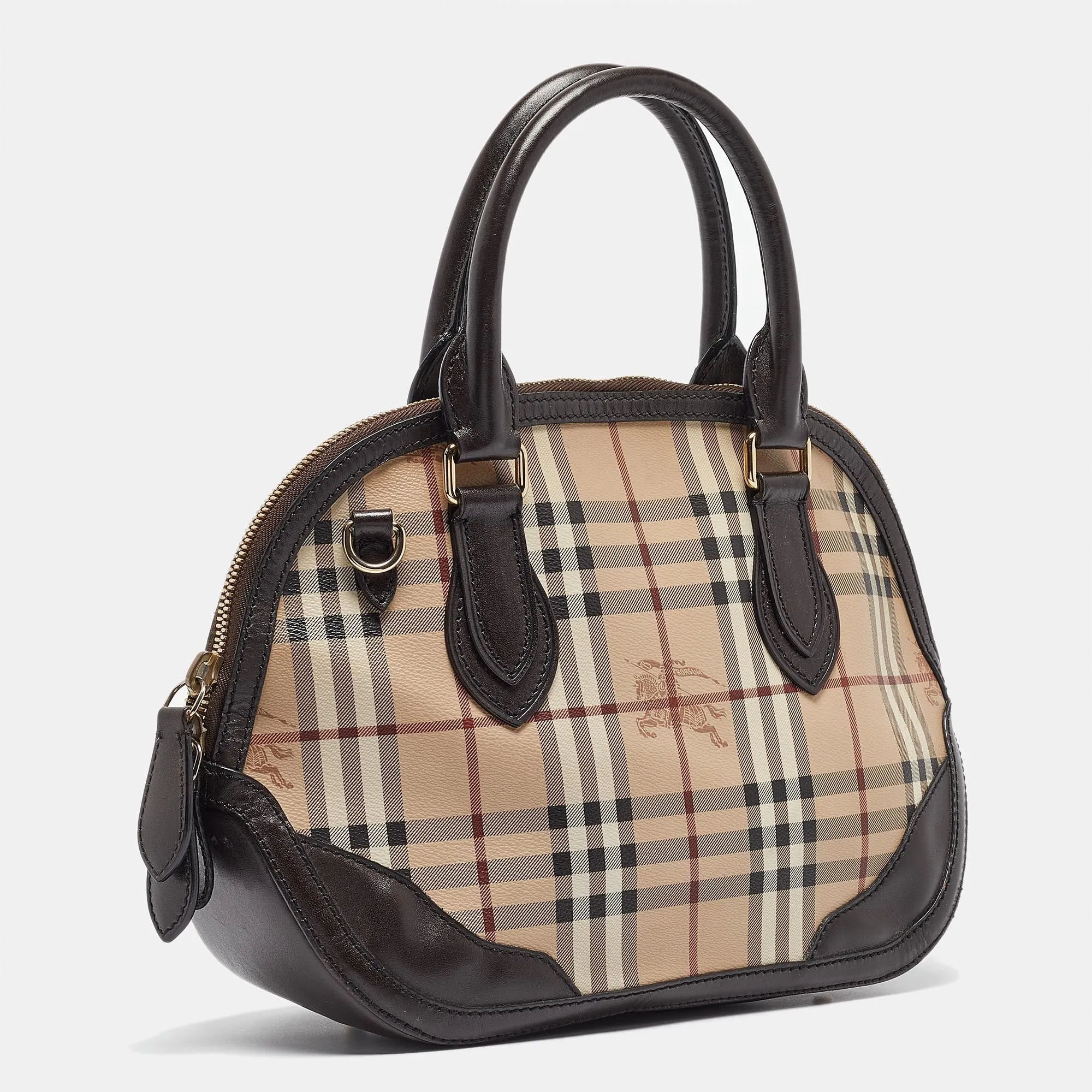 Trendy Inspired Burberry Beige/dark Brown House Check Coated Canvas And Leather Orchard Bag