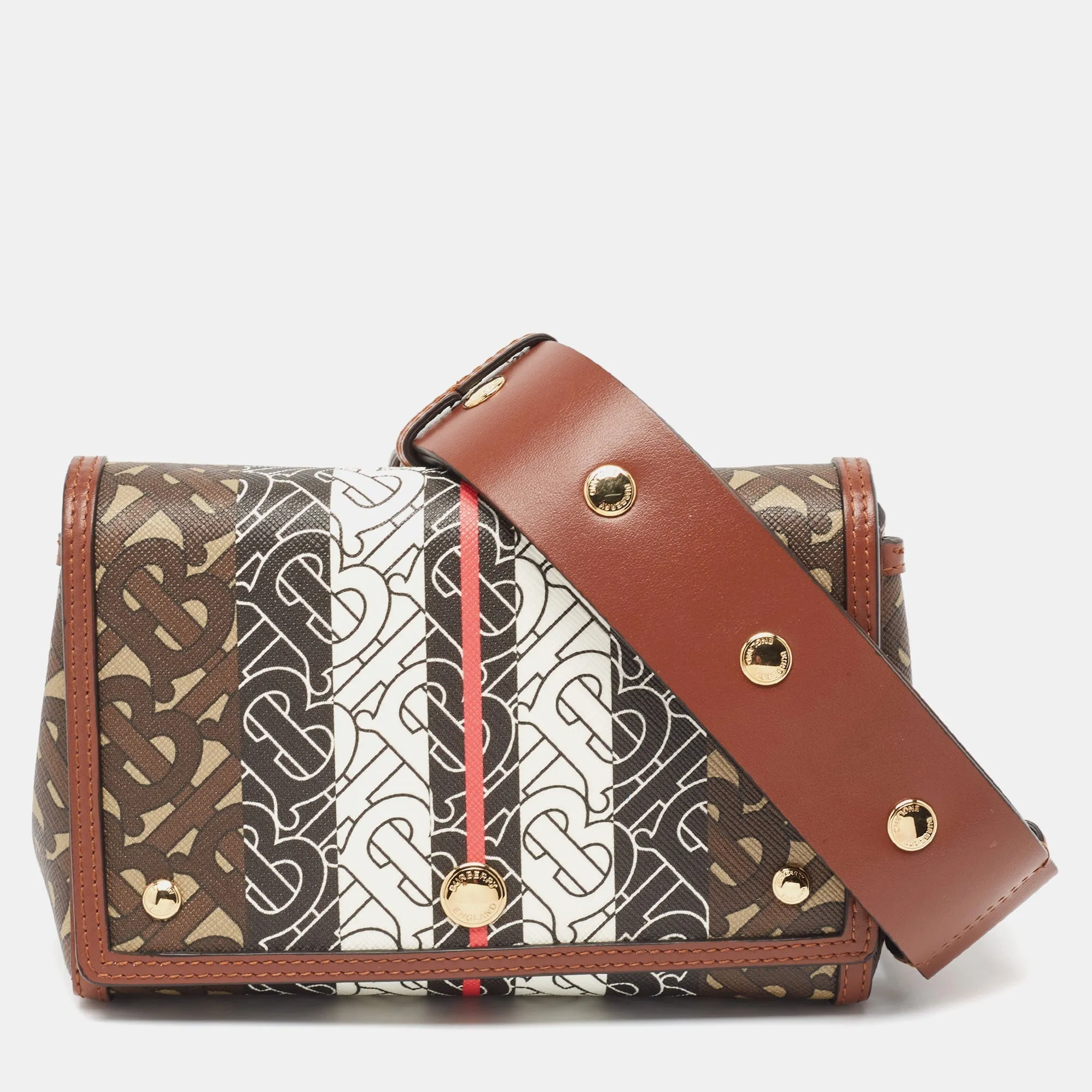 Trendy Inspired Burberry Brown/black Tb Monogram Coated Canvas And Leather Hackberry Crossbody Bag