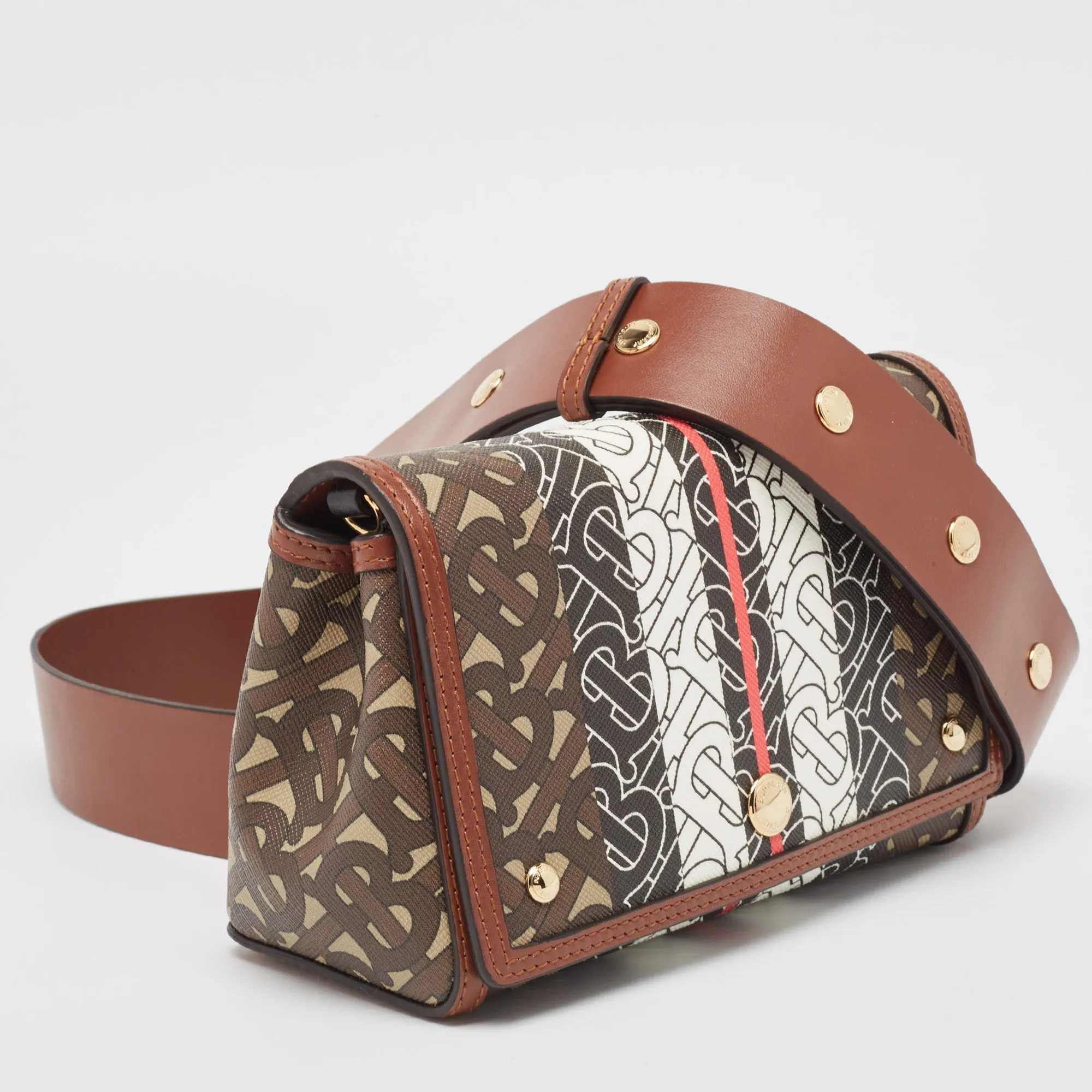 Trendy Inspired Burberry Brown/black Tb Monogram Coated Canvas And Leather Hackberry Crossbody Bag
