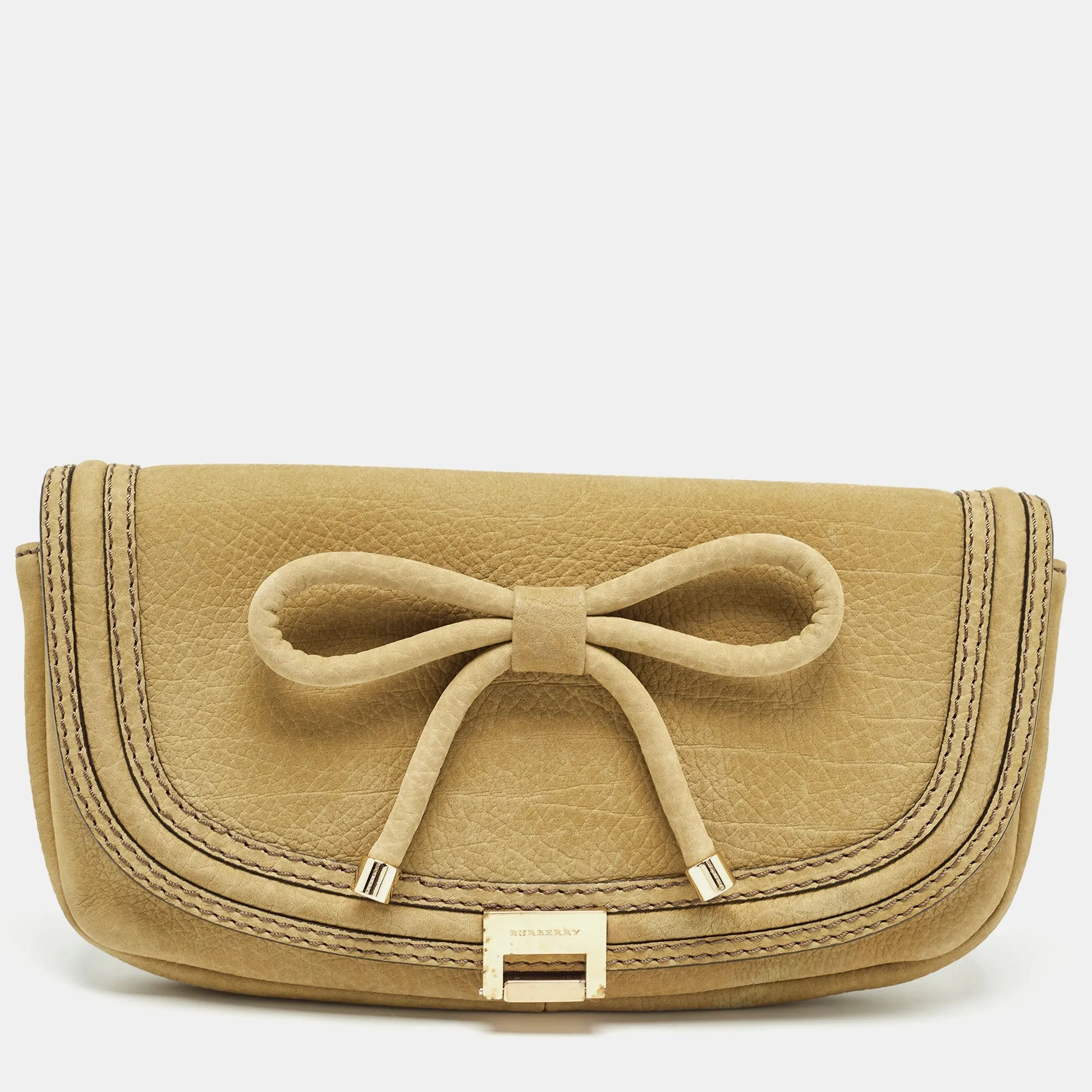 Trendy Inspired Burberry Green Nubuck Leather Bow Flap Clutch