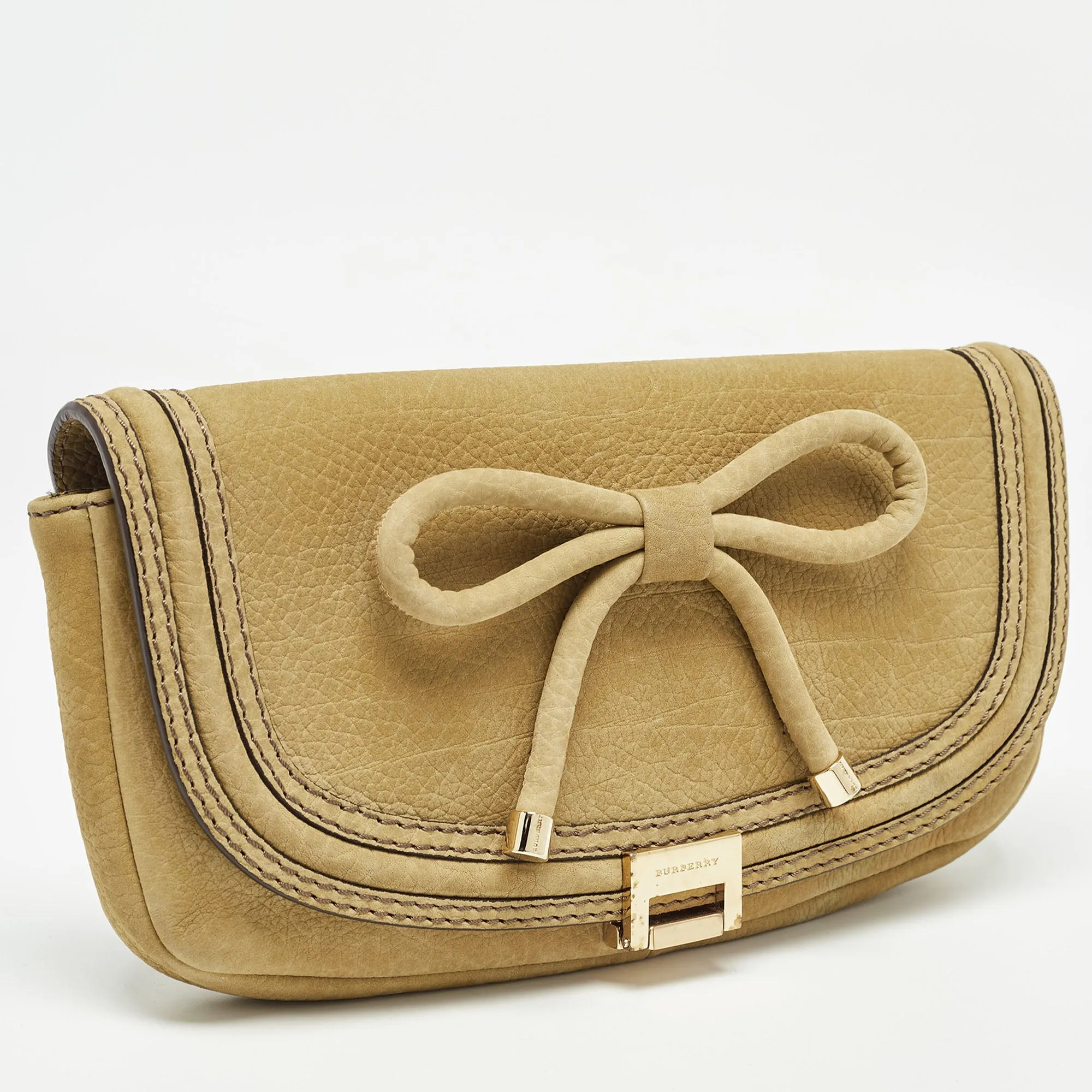 Trendy Inspired Burberry Green Nubuck Leather Bow Flap Clutch