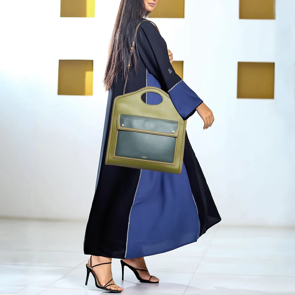 Trendy Inspired Burberry Green/blue Leather Medium Pocket Bag