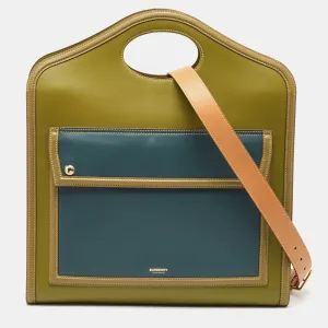 Trendy Inspired Burberry Green/blue Leather Medium Pocket Bag