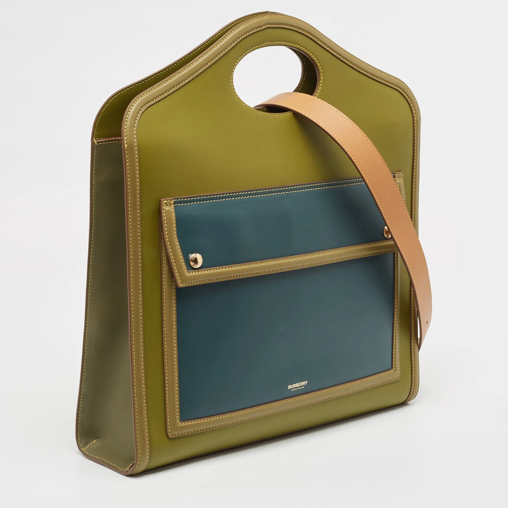Trendy Inspired Burberry Green/blue Leather Medium Pocket Bag