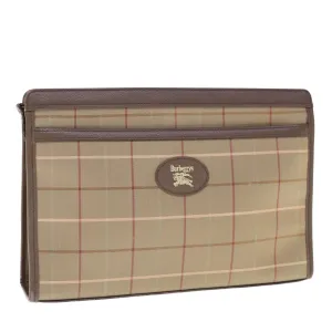 Trendy Inspired Burberryss Nova Check Clutch Bag Nylon Canvas Beige Auth Ac2672