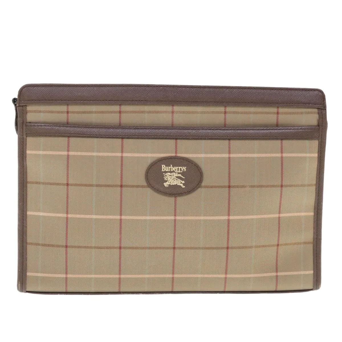 Trendy Inspired Burberryss Nova Check Clutch Bag Nylon Canvas Beige Auth Ac2672