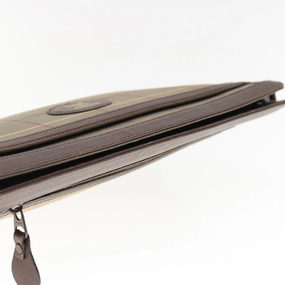 Trendy Inspired Burberryss Nova Check Clutch Bag Nylon Canvas Beige Auth Ac2672