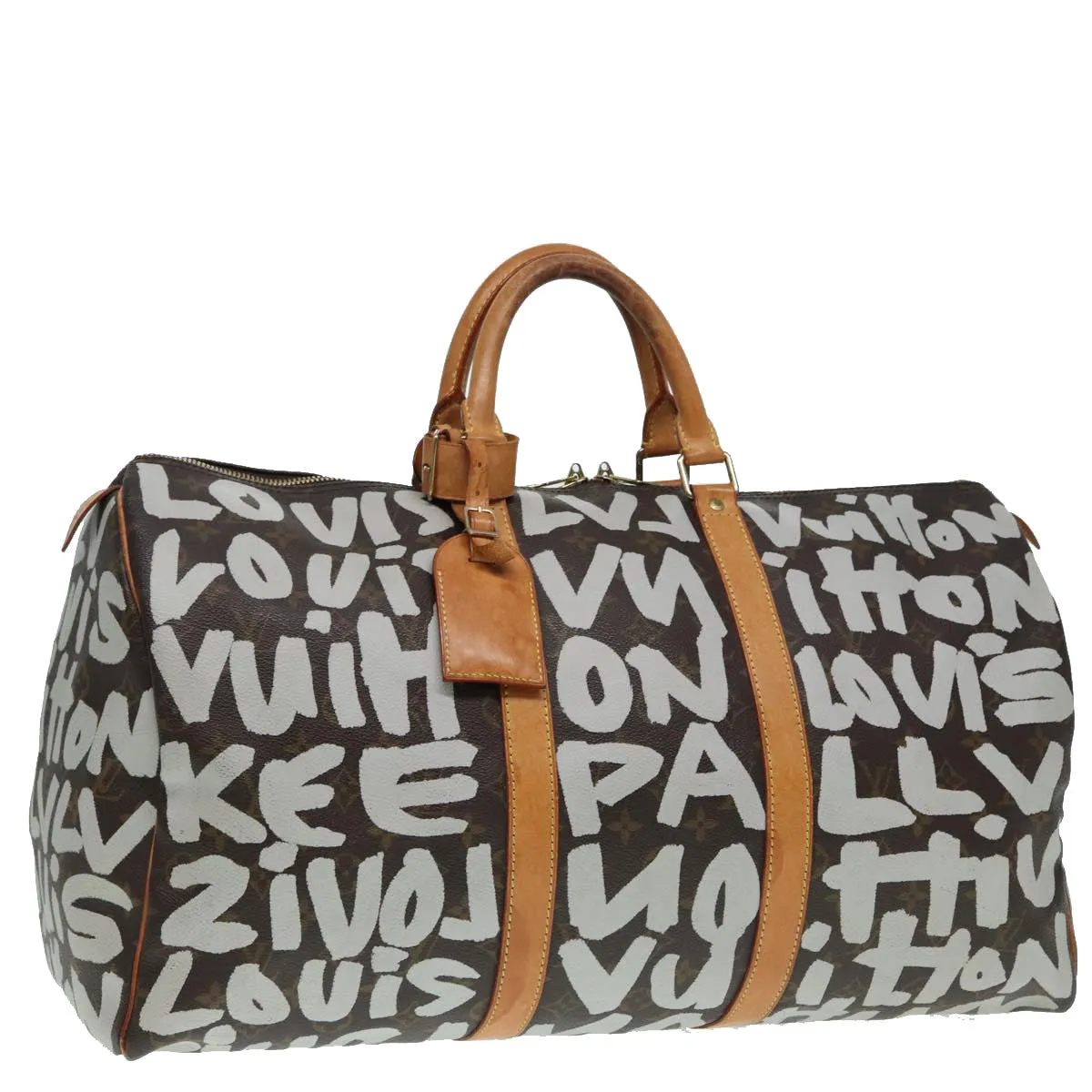 Trendy Inspired Louis Vuitton Monogram Graffiti Keepall 50 Boston Bag White M92197 Lv Auth 83988