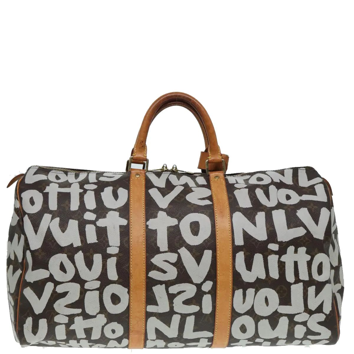 Trendy Inspired Louis Vuitton Monogram Graffiti Keepall 50 Boston Bag White M92197 Lv Auth 83988