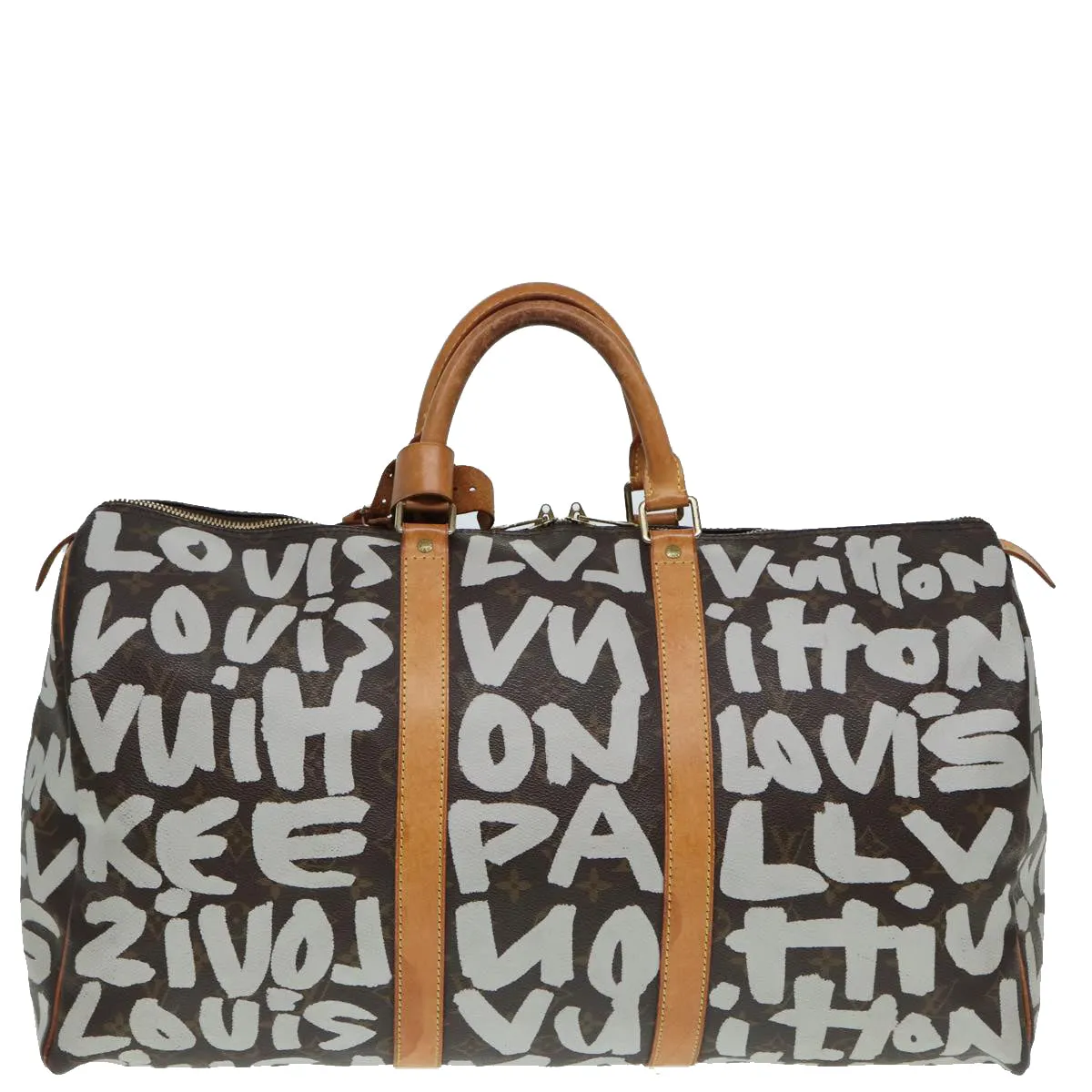 Trendy Inspired Louis Vuitton Monogram Graffiti Keepall 50 Boston Bag White M92197 Lv Auth 83988