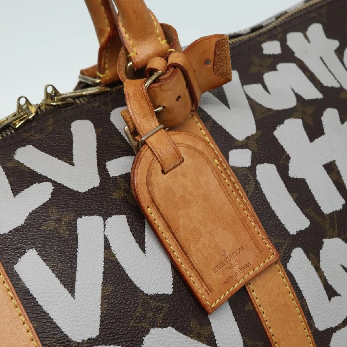 Trendy Inspired Louis Vuitton Monogram Graffiti Keepall 50 Boston Bag White M92197 Lv Auth 83988