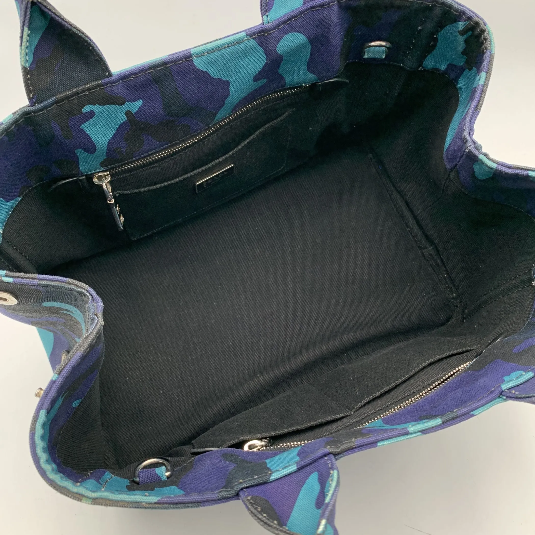 Trendy Inspired Prada Blue Camouflage Canvas Canapa Logo Tote Bag