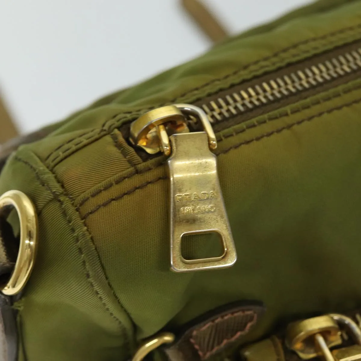 Trendy Inspired Prada Shoulder Bag Nylon Khaki Auth 77834