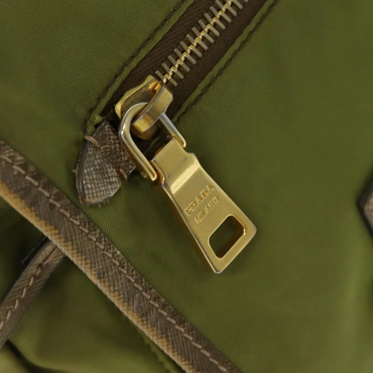 Trendy Inspired Prada Shoulder Bag Nylon Khaki Auth 77834
