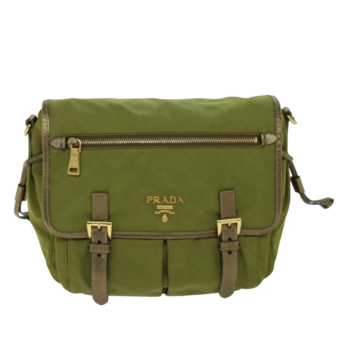 Trendy Inspired Prada Shoulder Bag Nylon Khaki Auth 77834