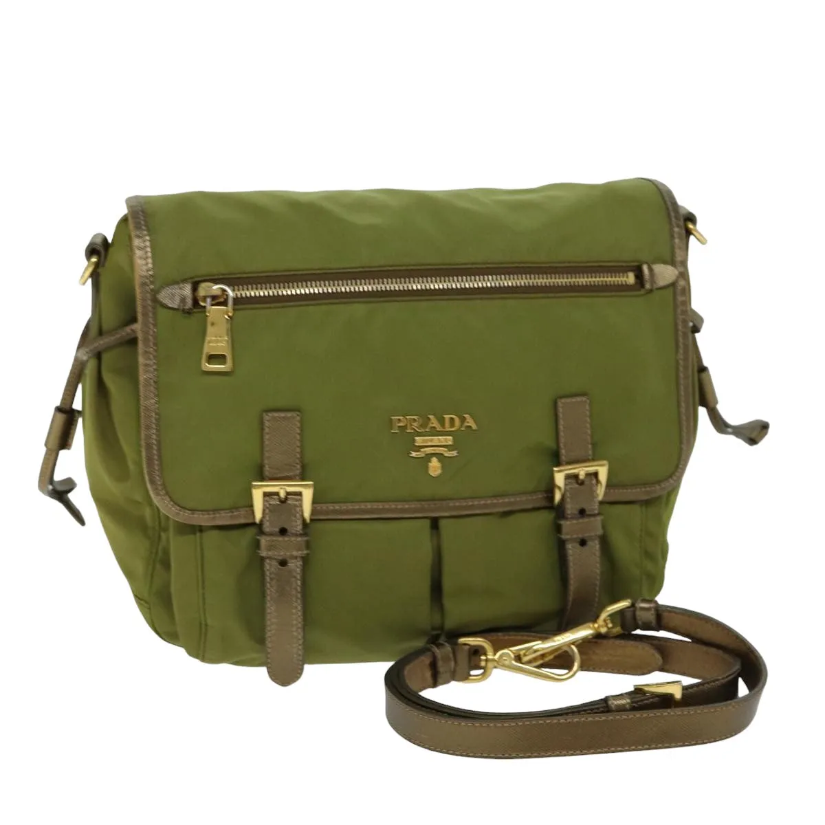 Trendy Inspired Prada Shoulder Bag Nylon Khaki Auth 77834